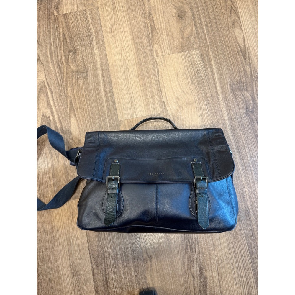 Ted Baker London Mens Blue Leather Messenger Bag Satchel Crossbody Briefcase